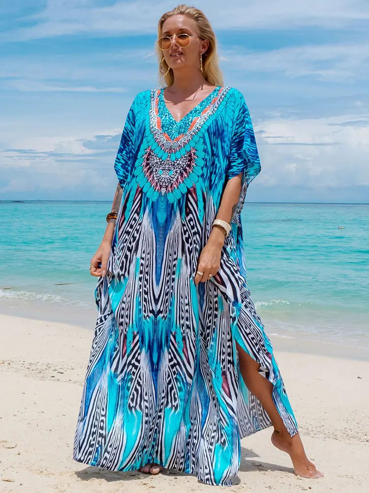 Vestido de Praia Túnica Indiana Animal Print