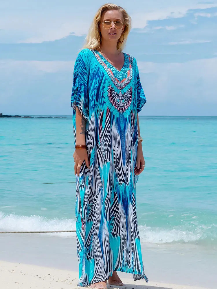 Vestido de Praia Túnica Indiana Animal Print