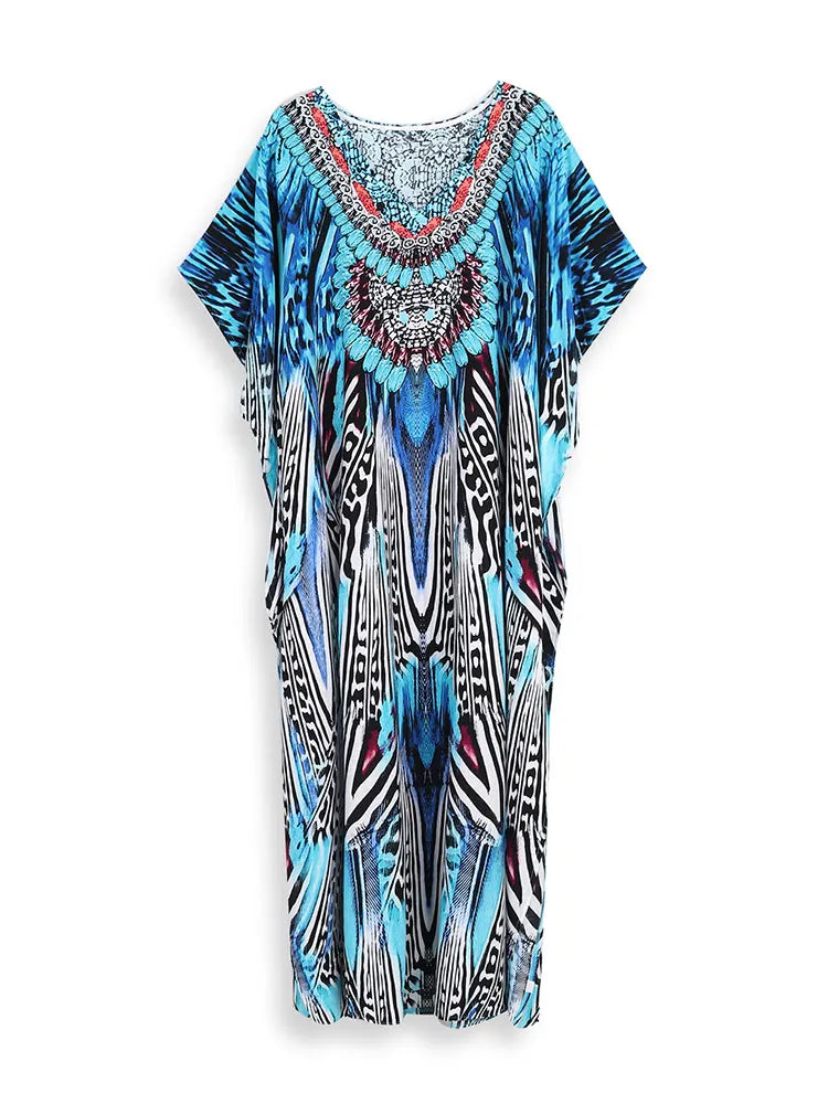Vestido Saída de Praia Túnica Indiana Animal Print zebra étnico plus size