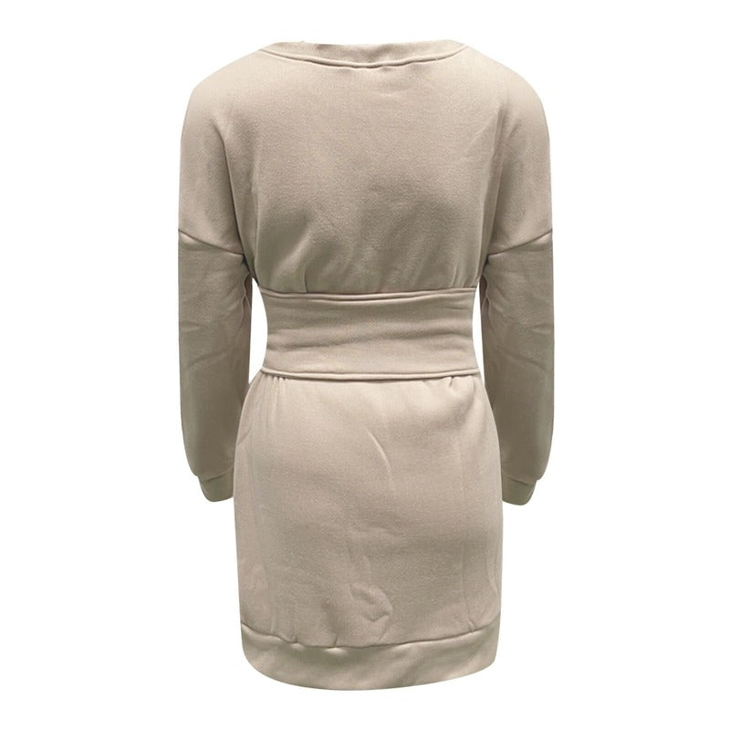 Vestido Curto Moletom c/Cinto de Amarrações