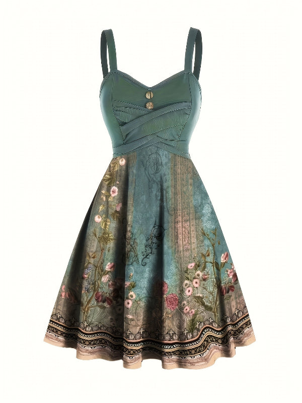 Vestido Estampado Floral Vintage Midi