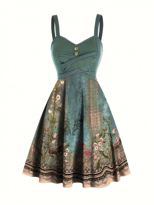 Vestido Estampado Floral Vintage Midi