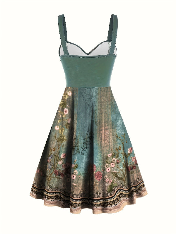 Vestido Estampado Floral Vintage Midi