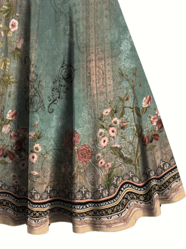 Vestido Estampado Floral Vintage Midi verão alça
