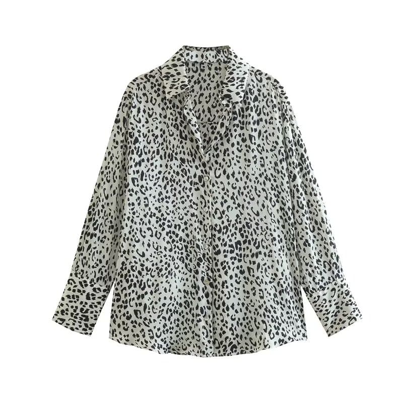 Camisa Social Cetim Oversized Decote V oncinha