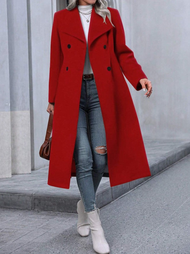 Casaco Sobretudo Alongado Feltro Elegance Look de inverno feminino vermelho elegante sofisticado