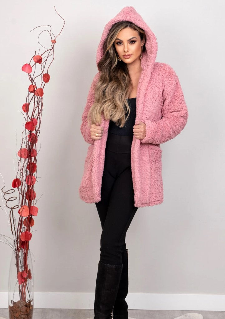 Casaco Sobretudo Teddy Forrado Pelúcia c/ Capuz