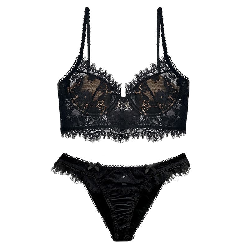 conjunto lingerie sutiã de renda push up sexy preto bojo calcinha tanga biquíni