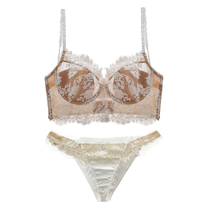Conjunto Lingerie sutiã bojo Bralette de Renda Push Up branco calcinha biquíni tanga