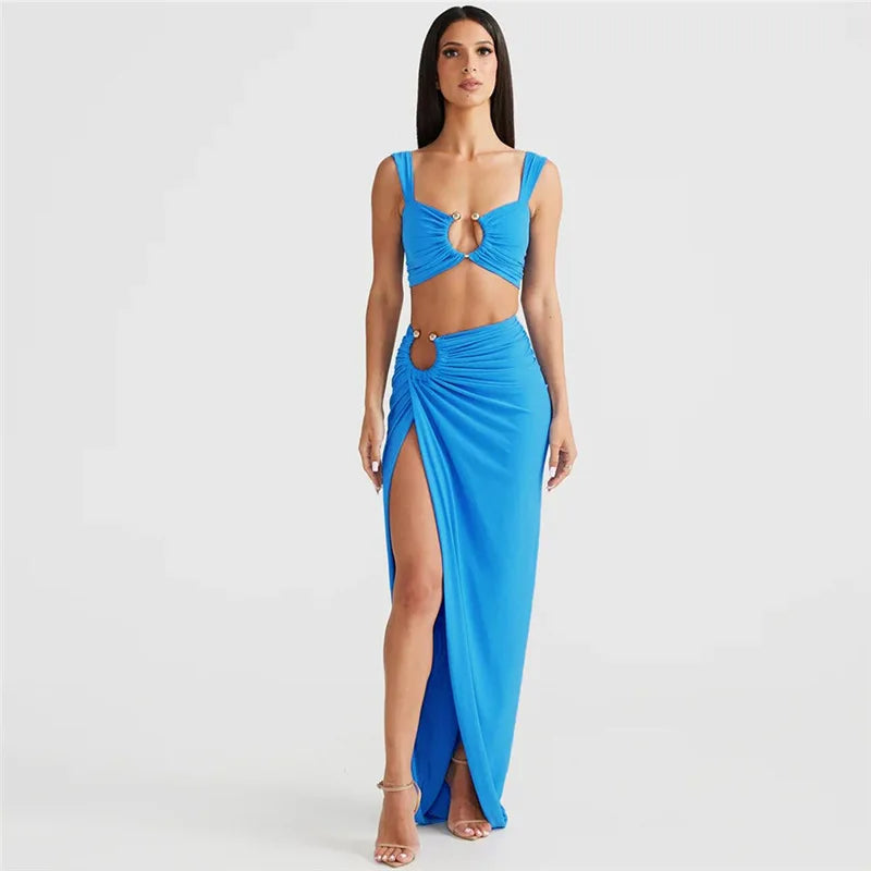 Conjunto Saia Longa com Cropped Praiano Argola