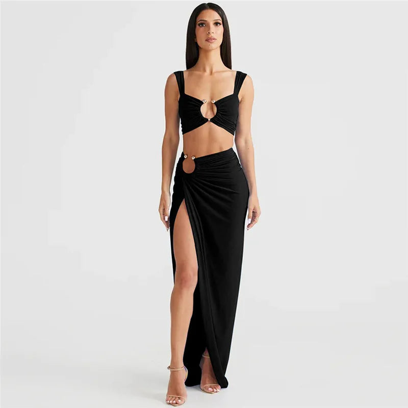 Conjunto Saia Longa com Cropped Praiano Argola