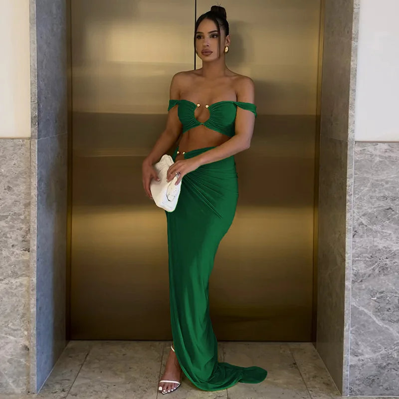 Conjunto Saia Longa com Cropped Praiano Argola