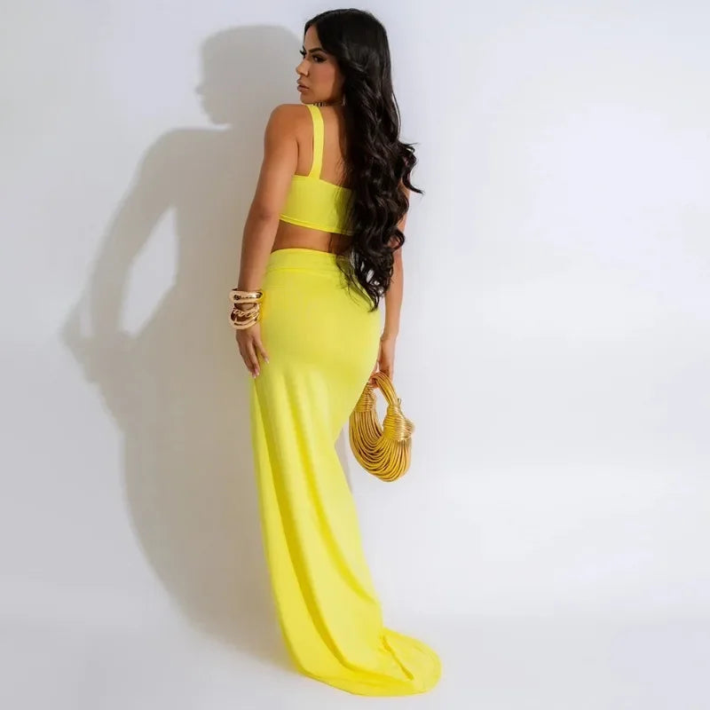 Conjunto Saia Longa com Cropped Praiano Argola