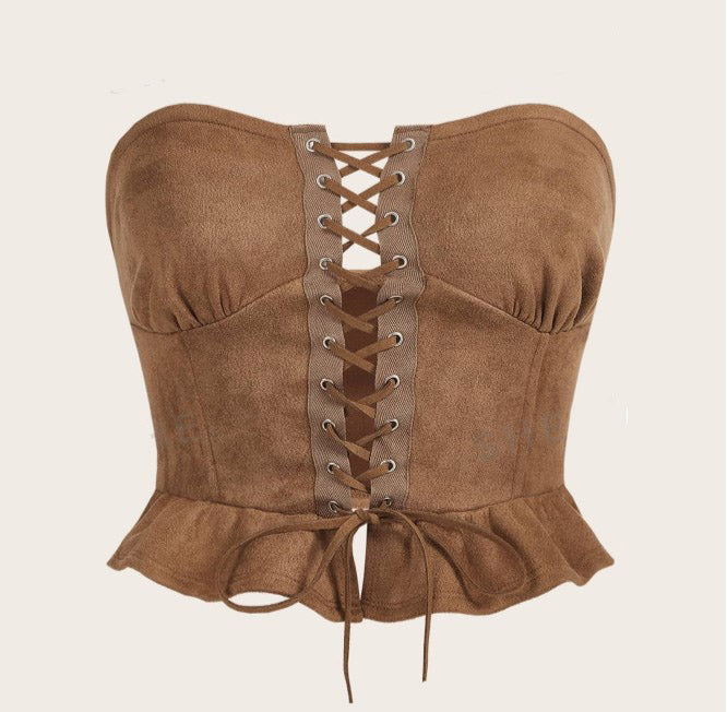 Cropped Suede Trançado Tomara Que Caia corset