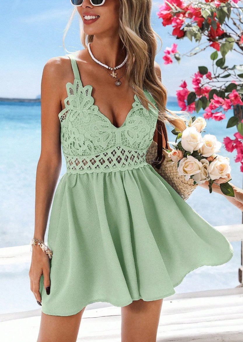 Macaquinho de Festa com Renda Alcinha rodado acinturado romantico verão verde