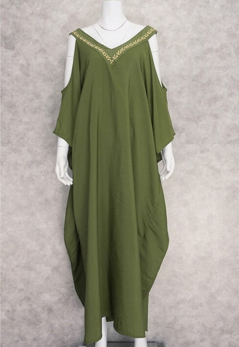 Vestido Longo Ciganinha Bordado Solto Túnica Plus Size verde musgo