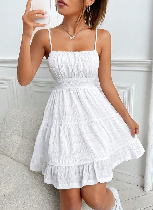 Vestido de Verão Curto Casual Alcinha branco rodado
