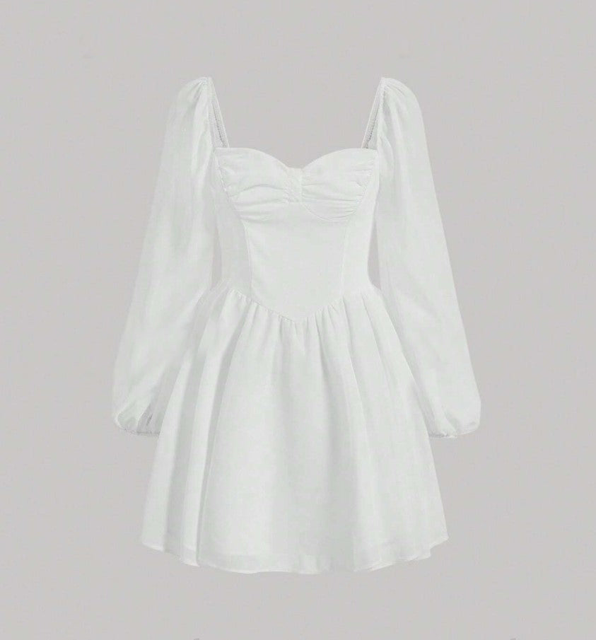 Vestido de Festa Curto Princesa Medieval manga longa chiffon branco