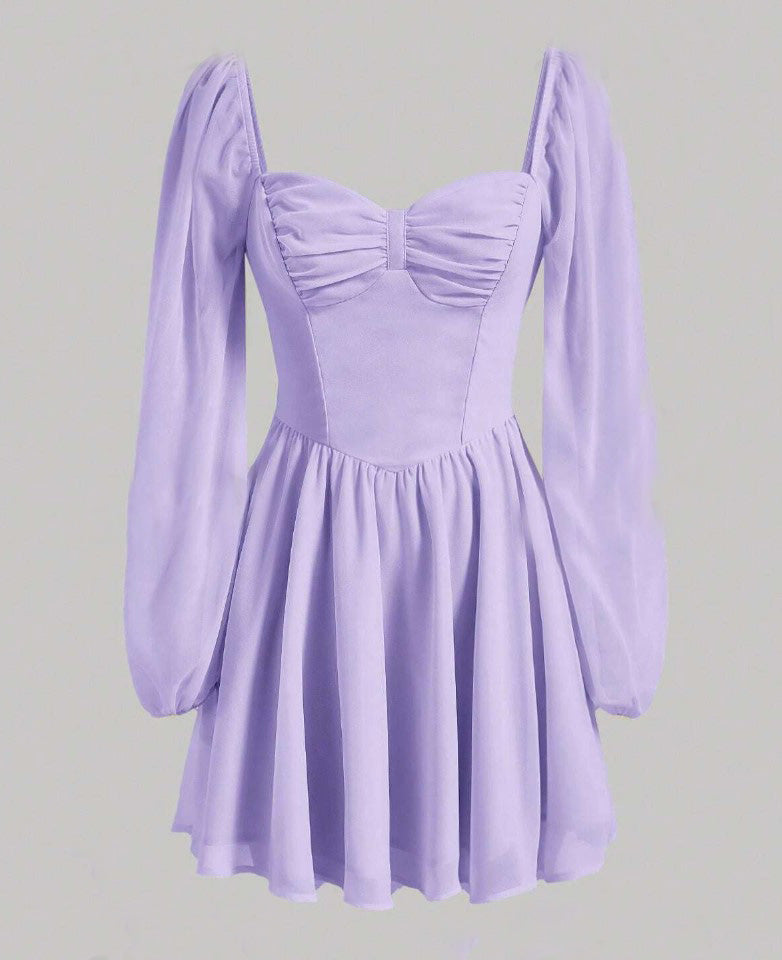 Vestido de Festa Curto Princesa Medieval manga longa chiffon lilás