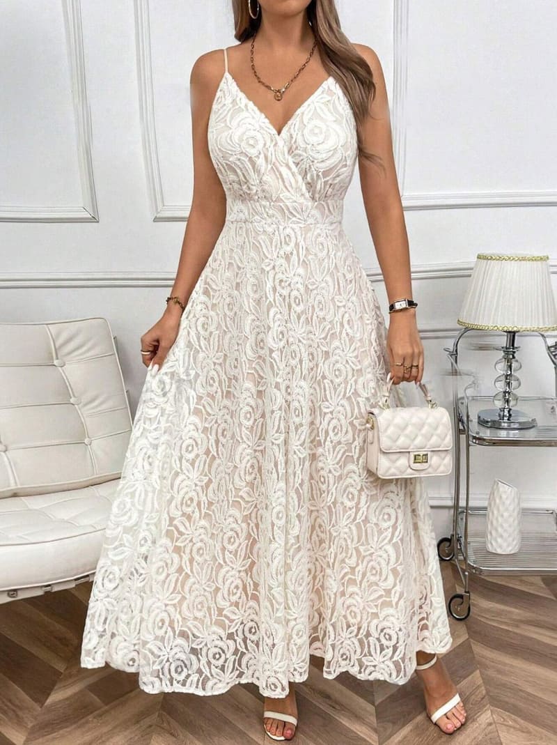 Vestido de Festa Longo Renda Branco Alcinha casamento civil formatura