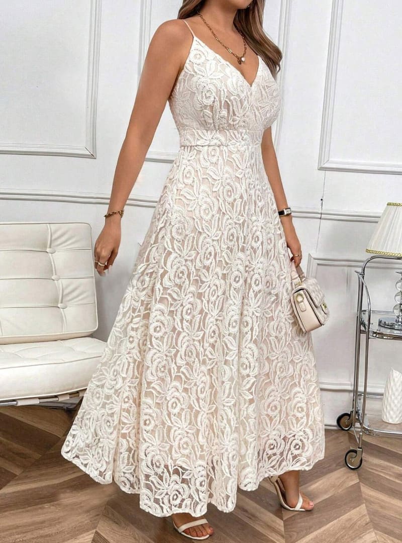 Vestido de Festa Longo Renda Branco Alcinha casamento civil formatura
