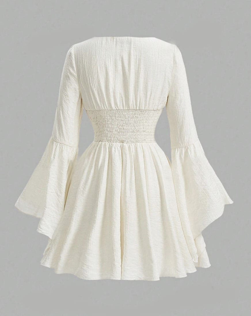 Vestido de Festa Princesa Medieval branco manga flare amarrações