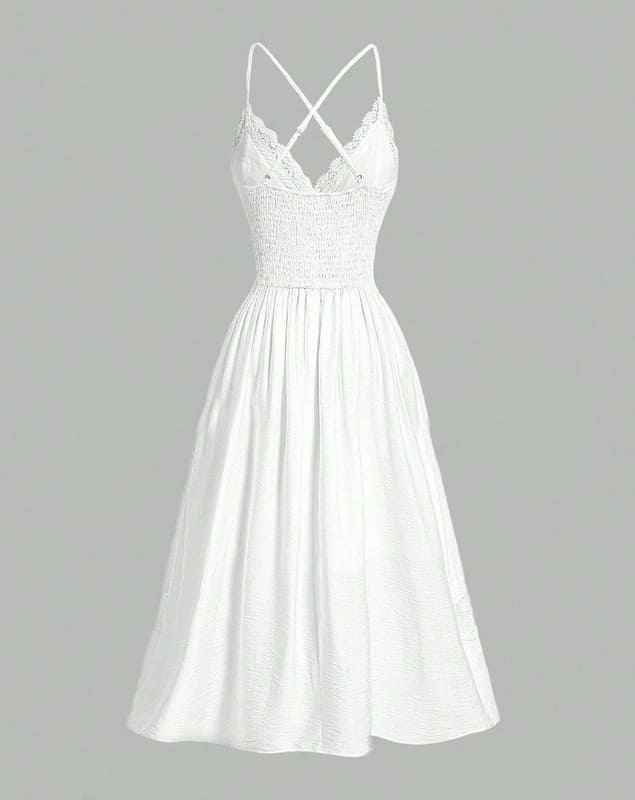 Vestido de Festa Midi com Renda de Verão Alcinha elegante casual branco viscose