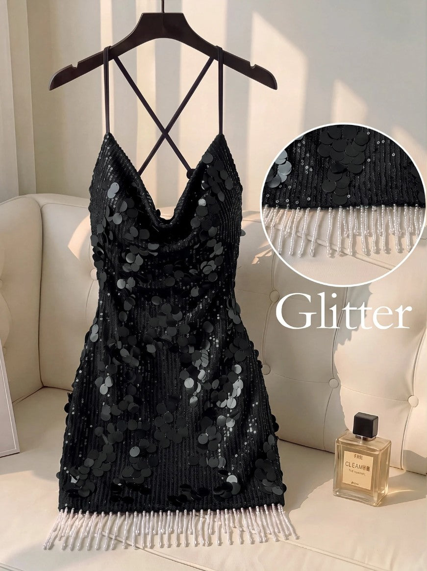 Vestido de Festa Glitter Paetês Costas Nuas