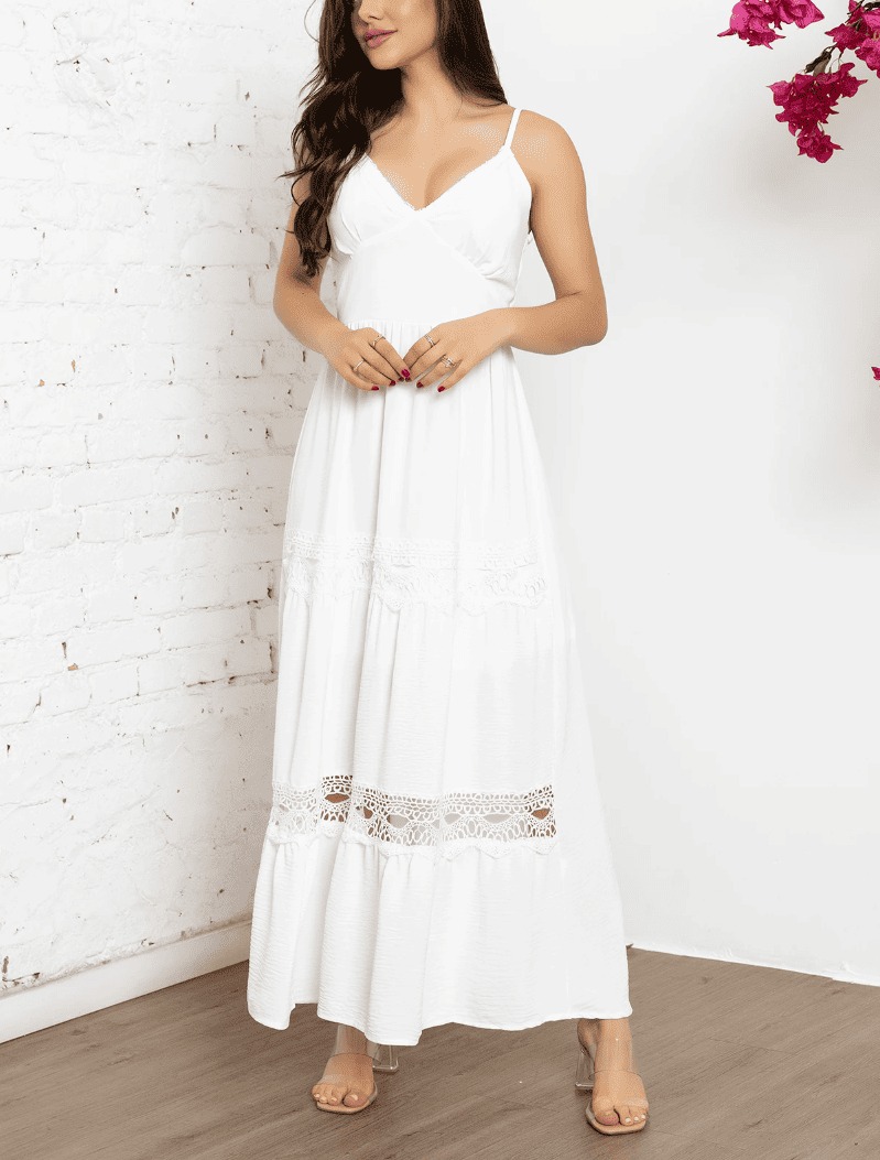 Vestido de Festa Longo c/Renda Alcinha verão branco