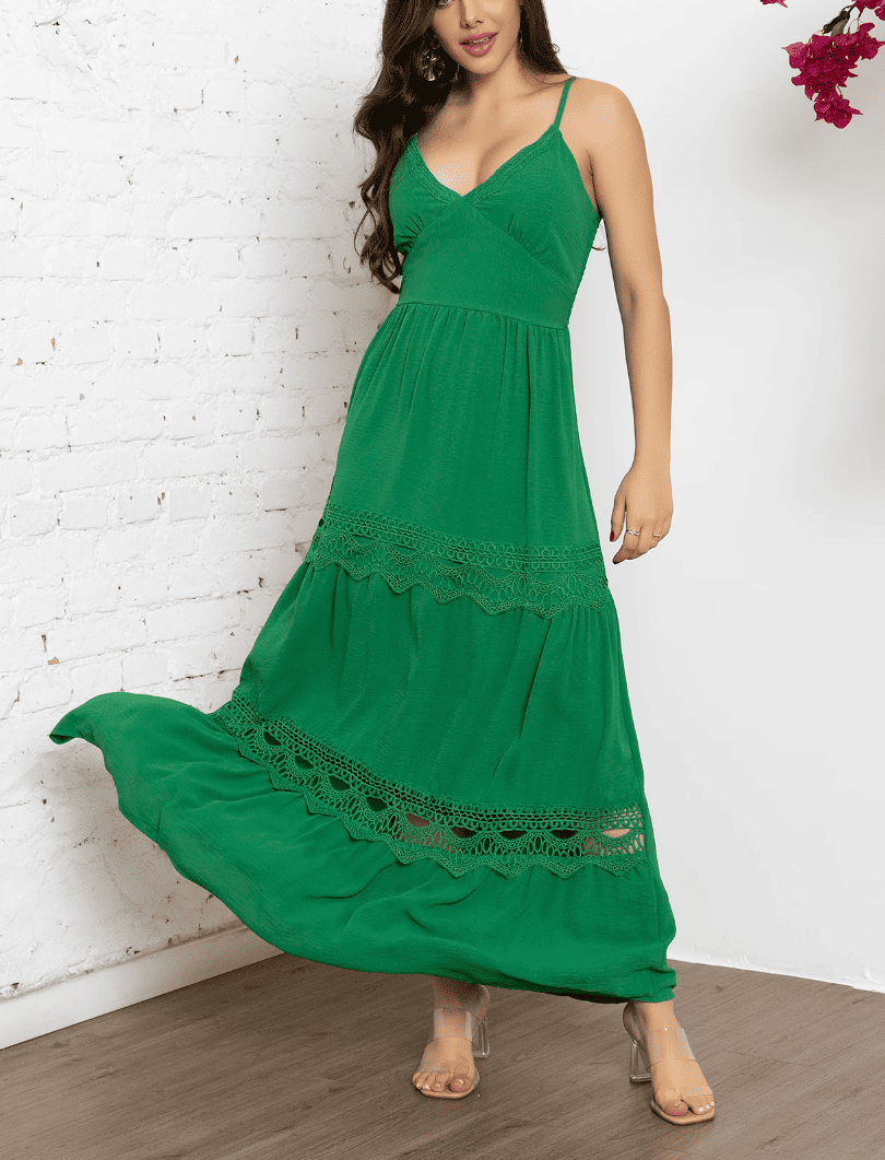 Vestido de Festa Longo c/Renda Alcinha verão verde