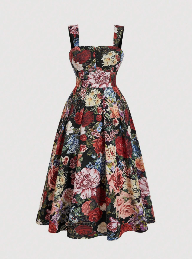 Vestido Retrô Midi Rodado vintage longo verão floral estampado plus size gordinha