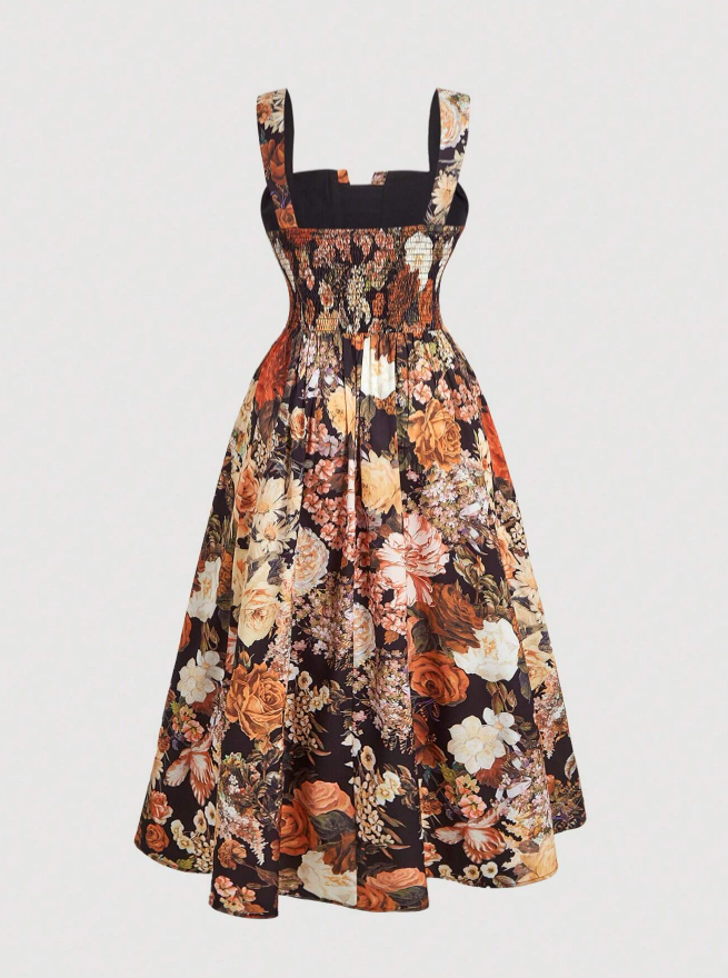 Vestido Retrô Midi Rodado vintage longo verão floral estampado plus size gordinha laranja