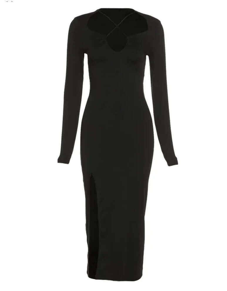 Vestido de Festa Decote Cruzado Midi Fenda lateral preto