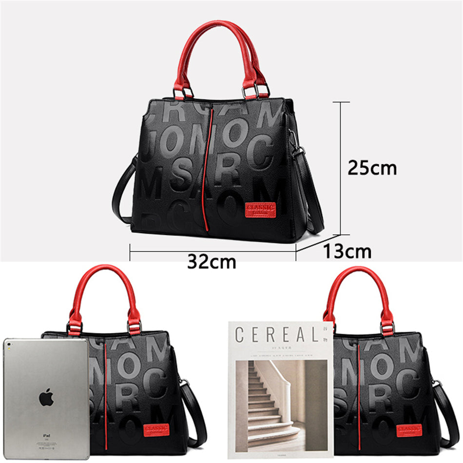 Bolsa Fashion Classic Preta com Detalhes Couro
