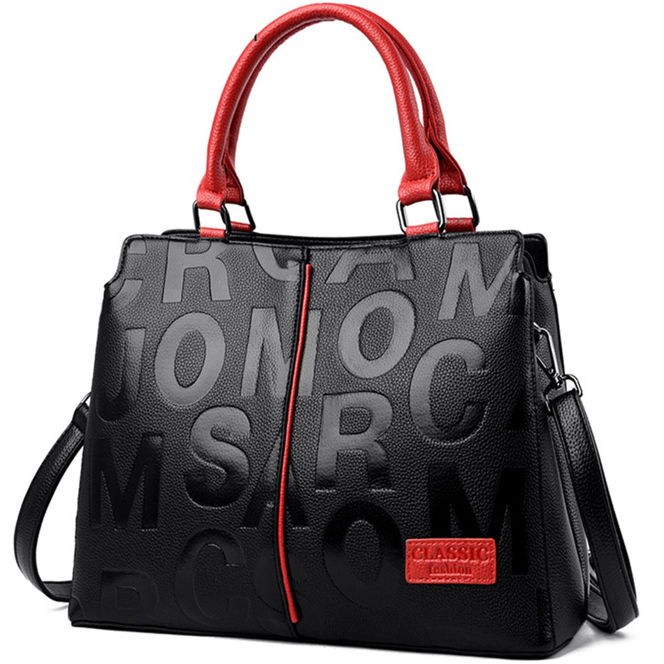 Bolsa Fashion Classic Preta com Detalhes Couro