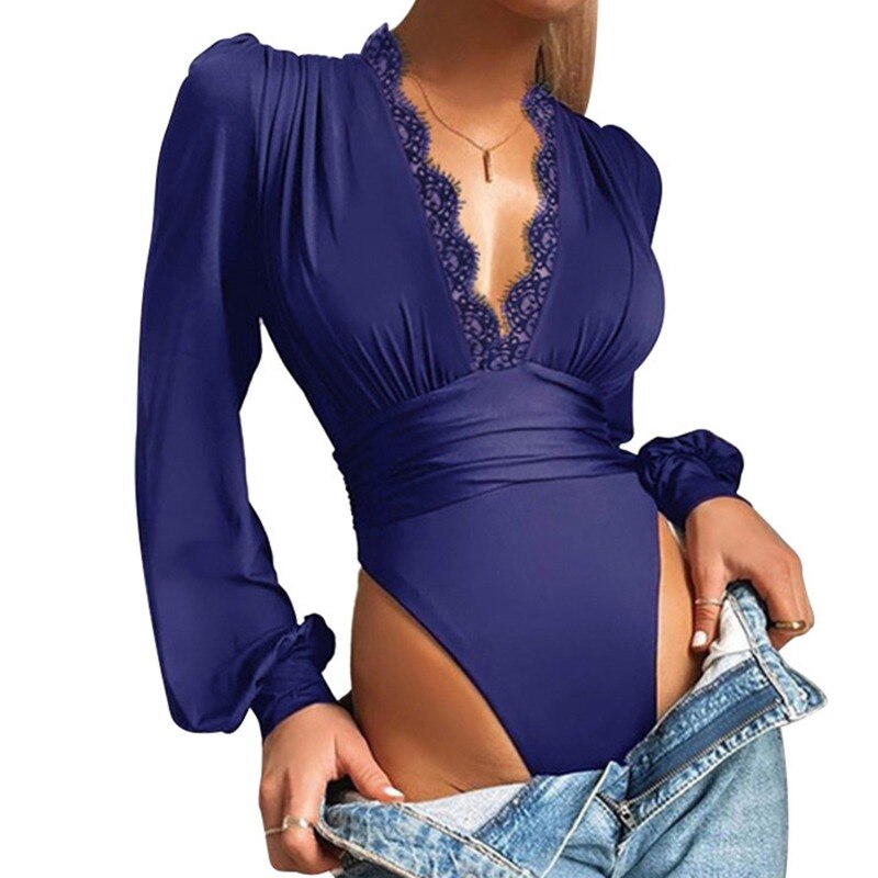 Body Decote V c/ Renda Manga Longa