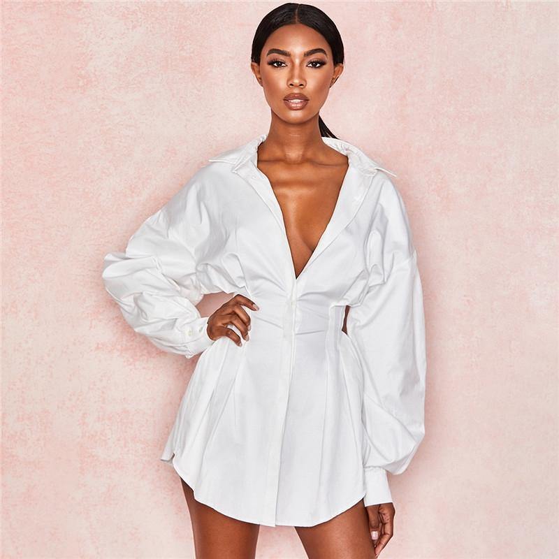 Vestido Blusão Camisaria Branco Manga Bufante Acinturado