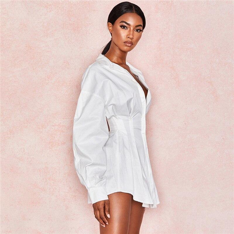 Vestido Blusão Camisaria Branco Manga Bufante Acinturado
