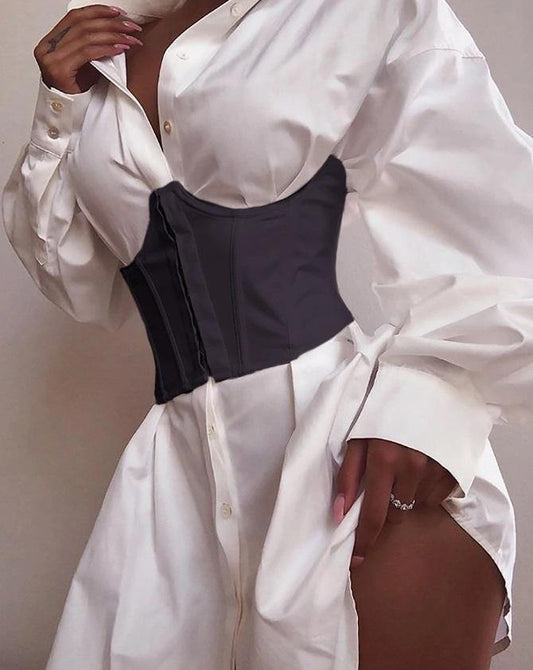 Vestido Blusão Camisaria Branco Manga Bufante Acinturado