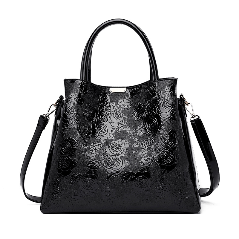Bolsa de Mão Relevo Rosas Couro Office preta