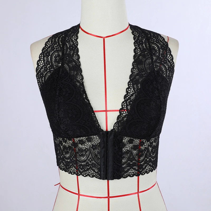 Bralette Cropped de Renda c/Bojo Decote V