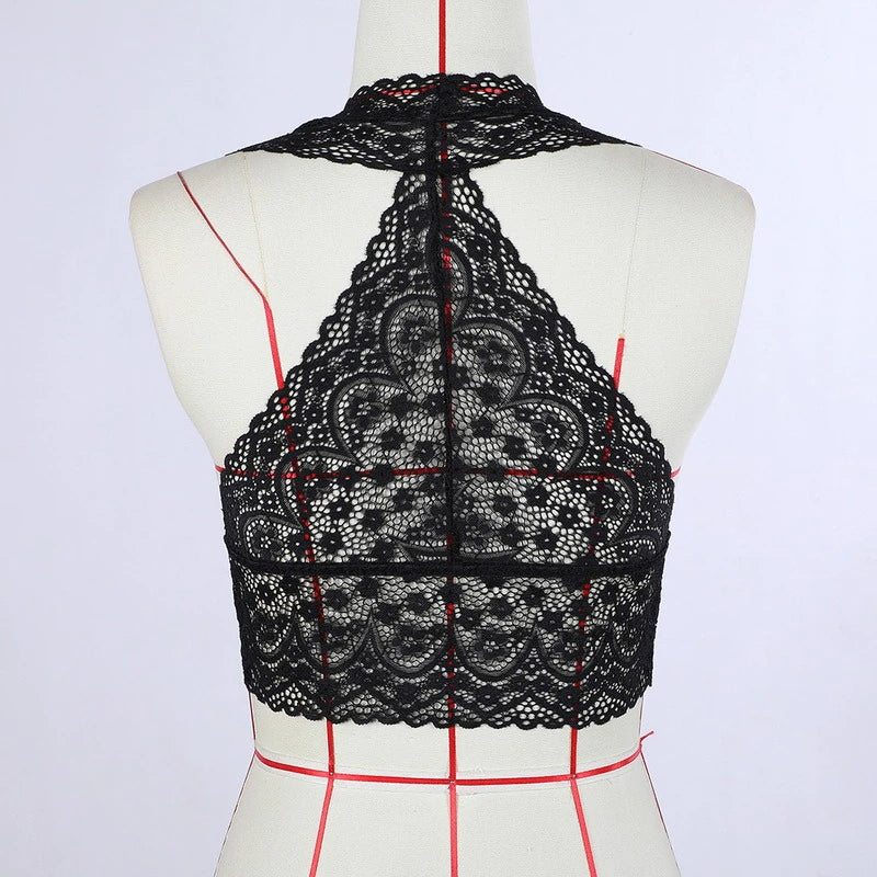 Bralette Cropped de Renda c/Bojo Decote V