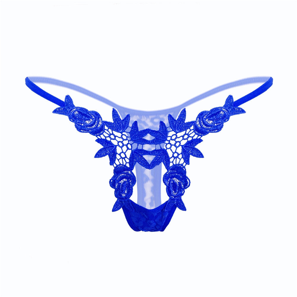 Calcinha sexy, erótica, de renda, vazada e com detalhes. Cor: Azul.