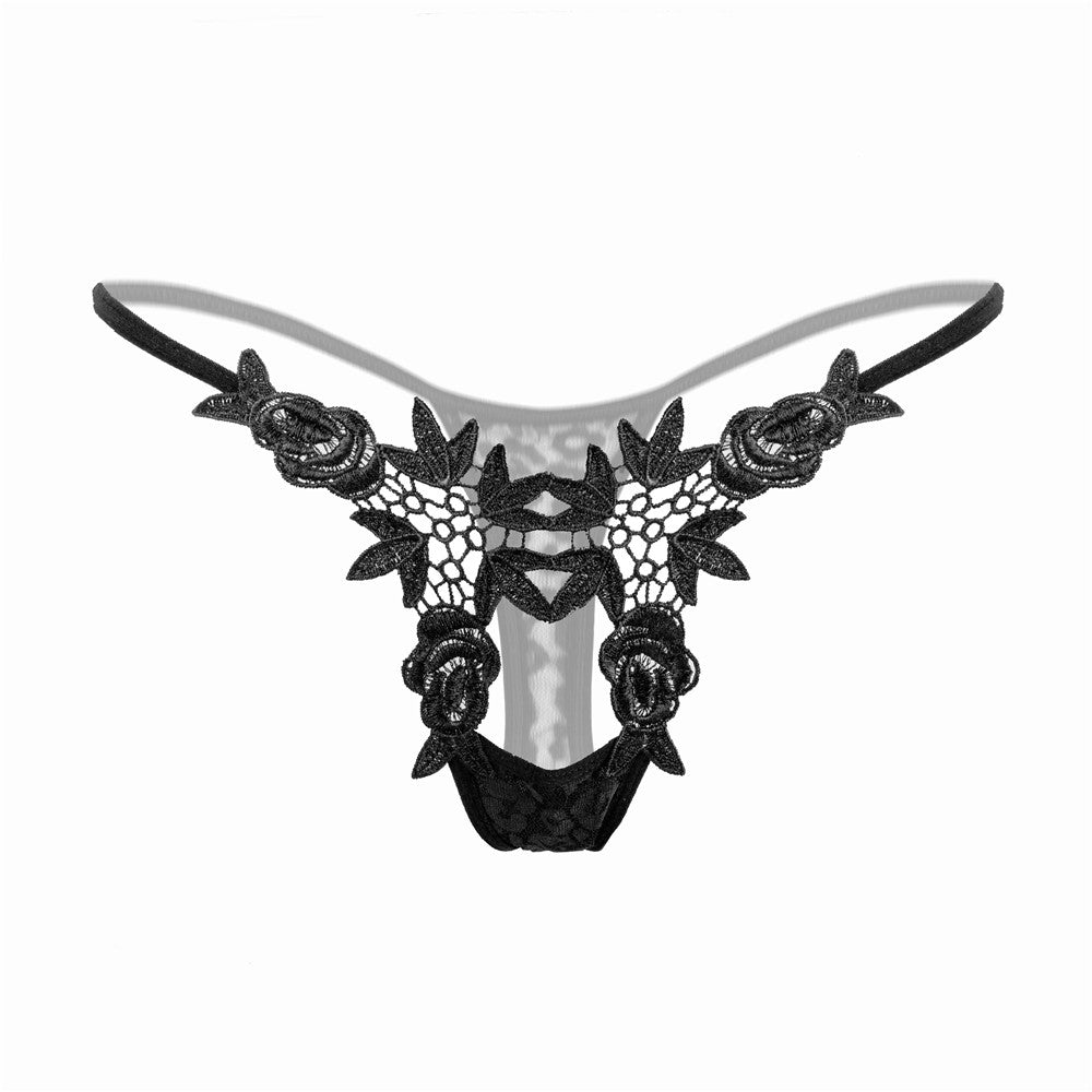 Calcinha sexy, erótica, de renda, vazada e com detalhes. Cor: Preto.