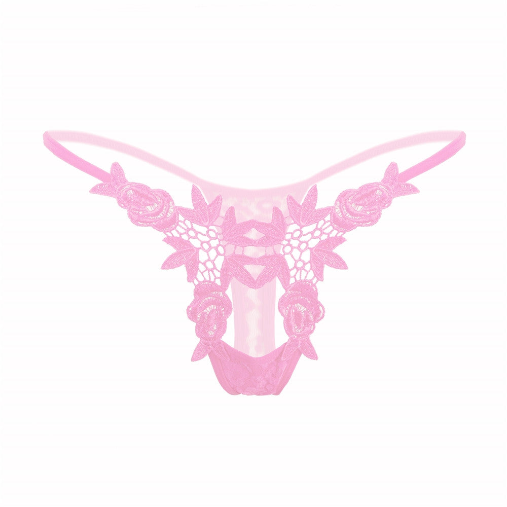 Calcinha sexy, erótica, de renda, vazada e com detalhes. Cor: Rosa Clara.