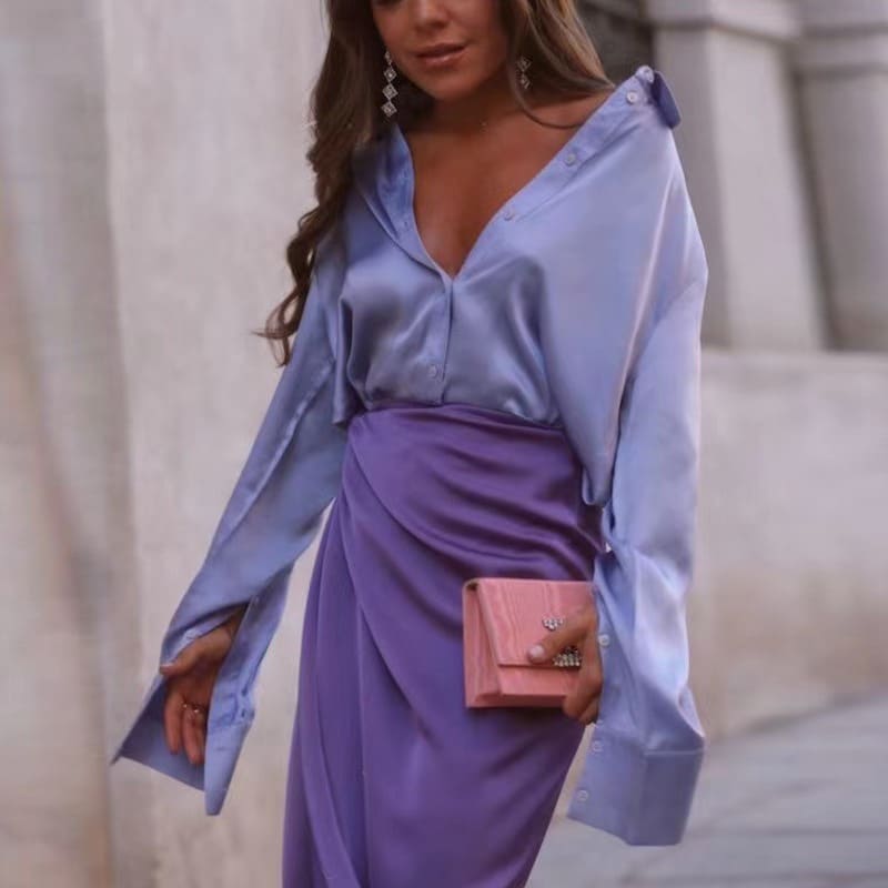 Camisa de Cetim Clássica Office Cores, P, M, G, Lilás