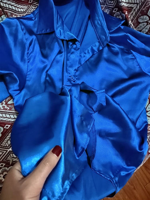 Camisa de Cetim Clássica Office Cores, P, M, G, Azul