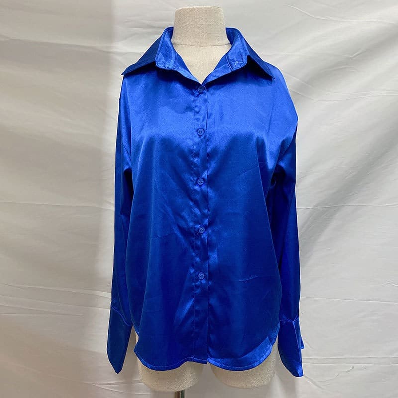 Camisa de Cetim Clássica Office Cores, P, M, G, Azul