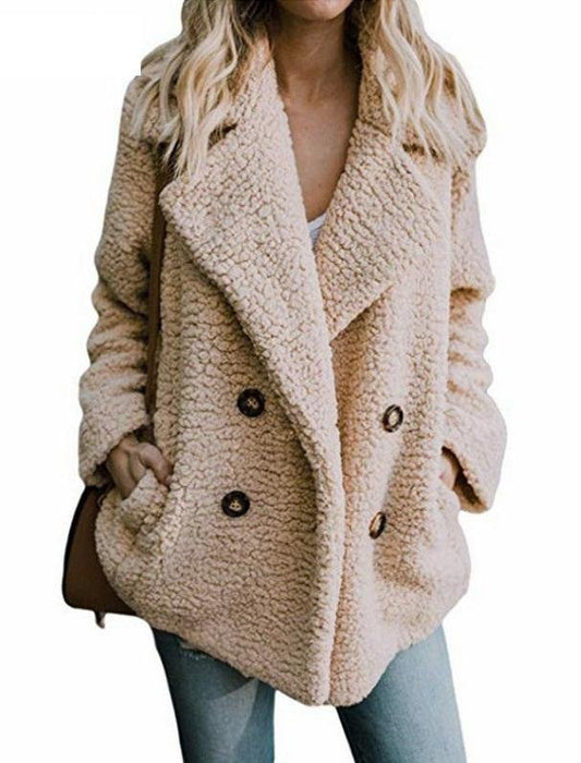 Casaco de Pele Sintética Lã Quente bege