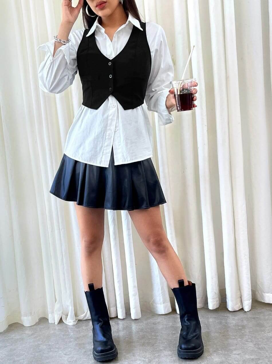 Colete Alfaiataria Curto de Botões Cores